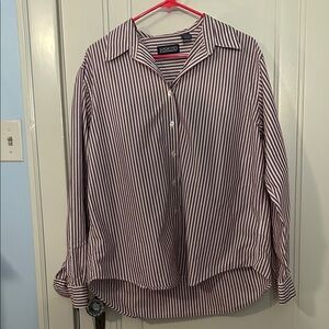 Lands End Men's Casual Striped Shirt - Red and White